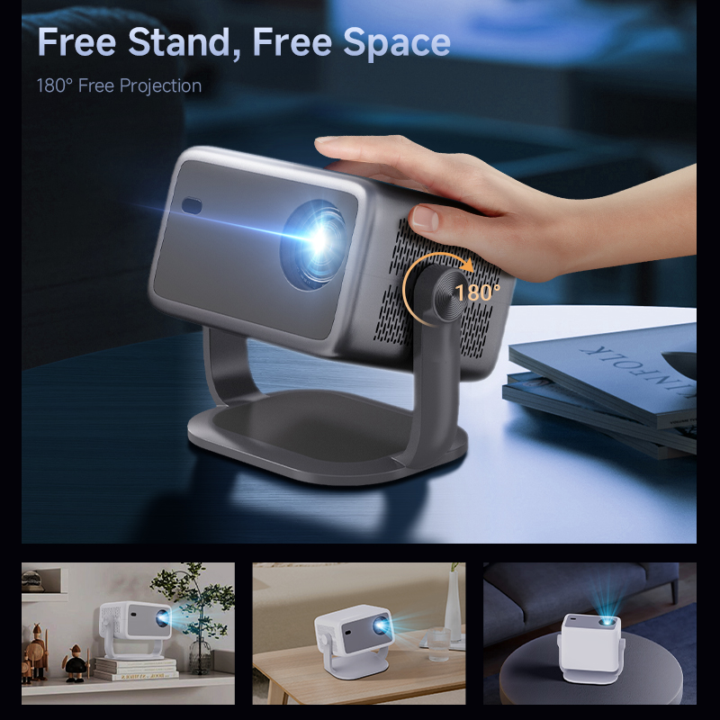 Projector with 180 degree rotatable lens design