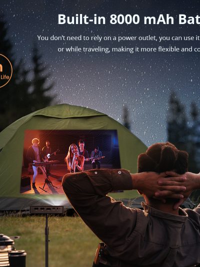 Projector with 8000mAh built-in rechargeable battery