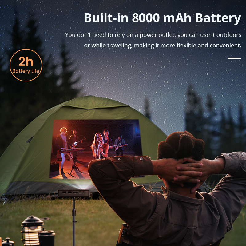 Projector with 8000mAh built-in rechargeable battery