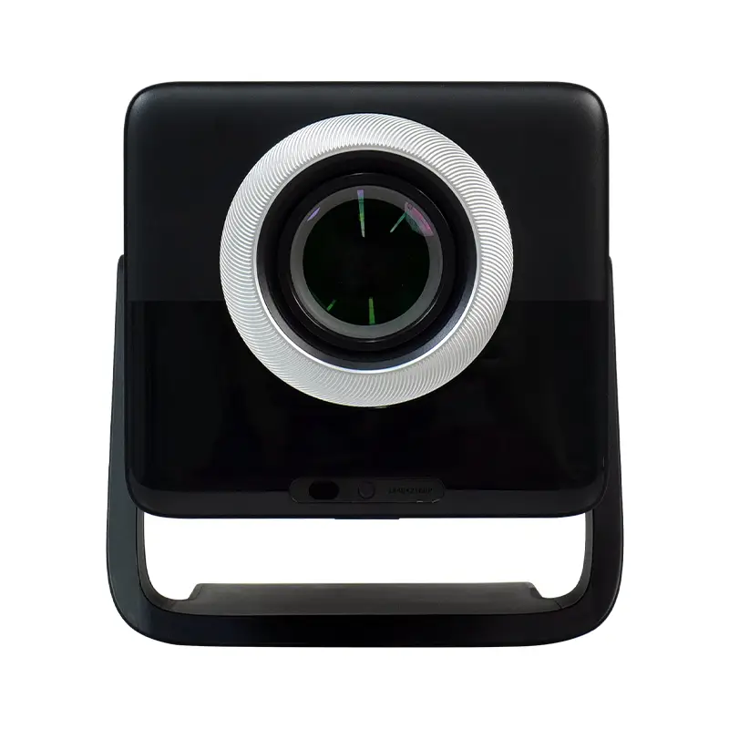 Front view of Hotack X7A projector showing the projection lens and rotating stand