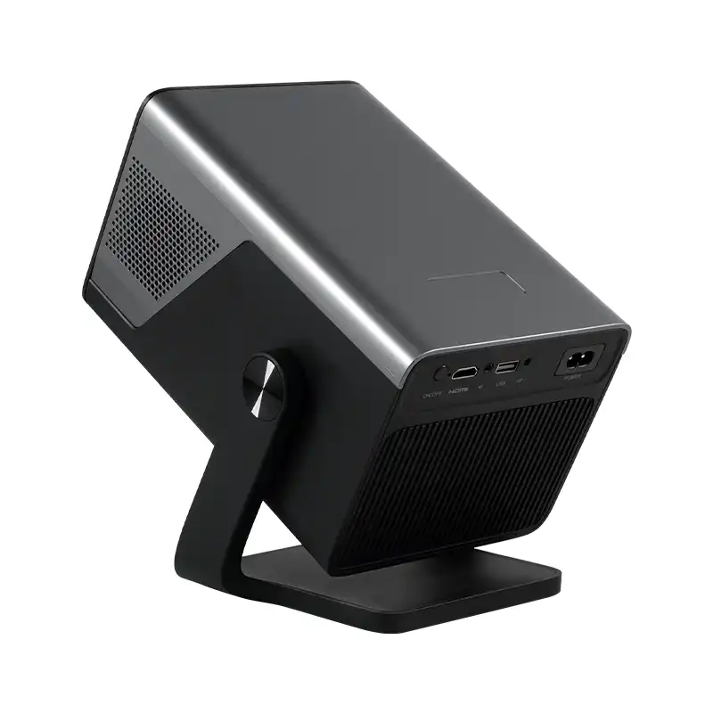 Rear angled view of Hotack X7A projector with adjustable stand