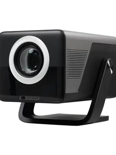Hotack X7AA FHD Whale TV smart projector with rotating stand, front angled view