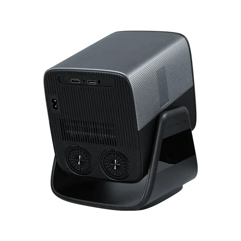 Hotack X5AD projector rear angle showing ventilation and connection ports