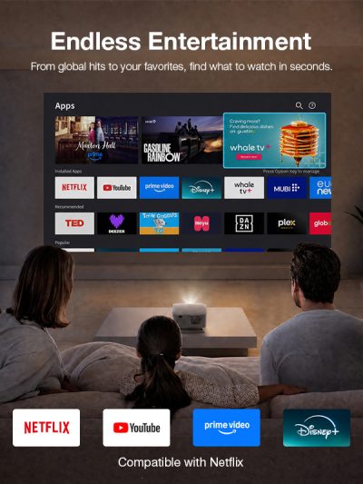 4 pre-installed streaming apps on smart projector