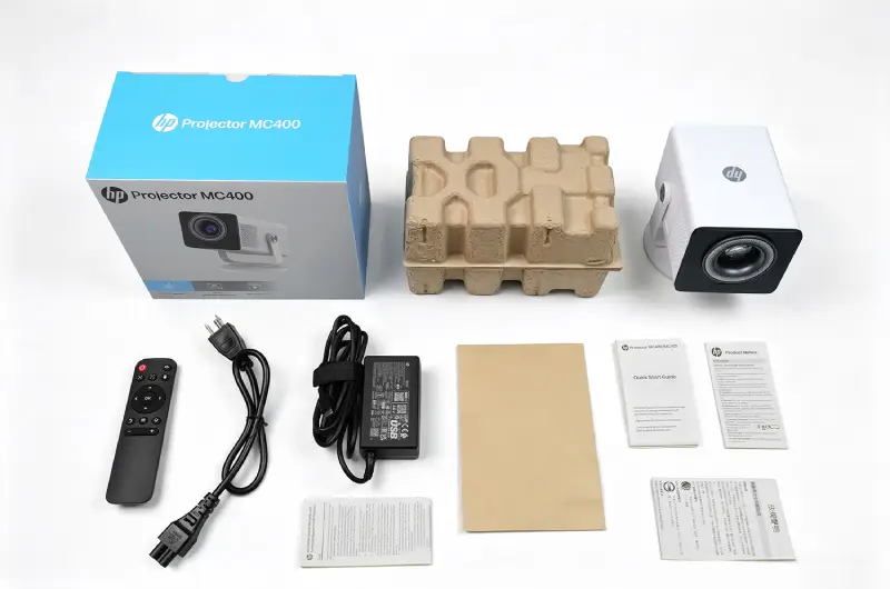 HP MC400 projector accessories and packaging reference