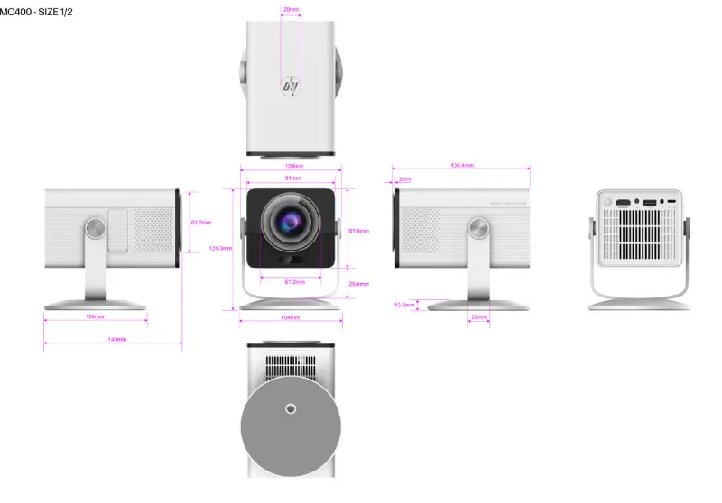 HP MC400 pico projector dimensions