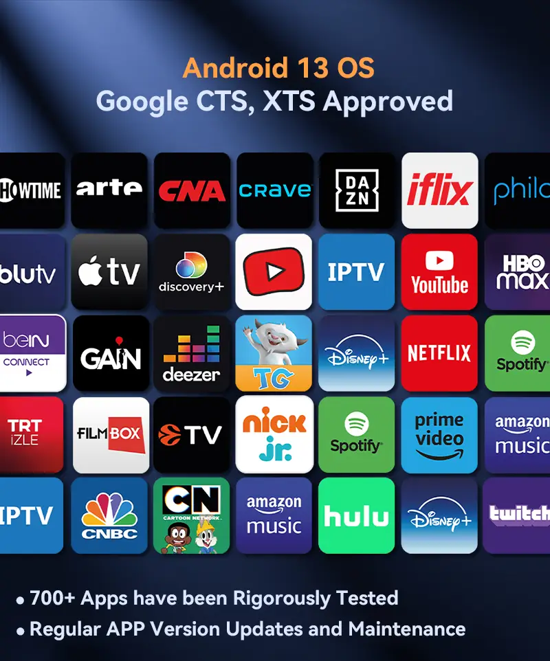 Hotack X1AA Android 13 OS with Google CTS and XTS approval and streaming applications