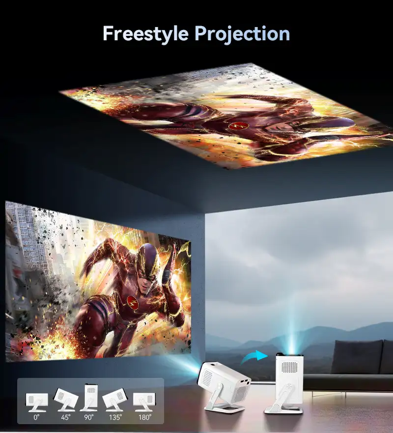 Hotack X1AA freestyle projection with 180-degree rotating stand for wall and ceiling viewing