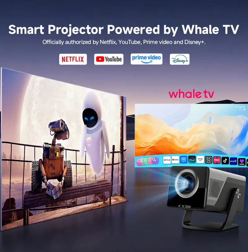 Hotack X7AA smart projector displaying the Whale TV entertainment interface